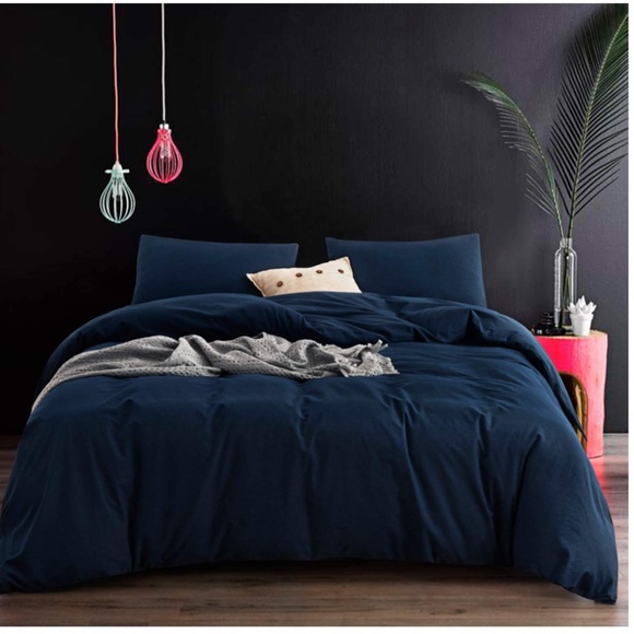 Solid Navy Cotton Duvet with Zipper and 2 Pillowcases - Picture 4 of 4